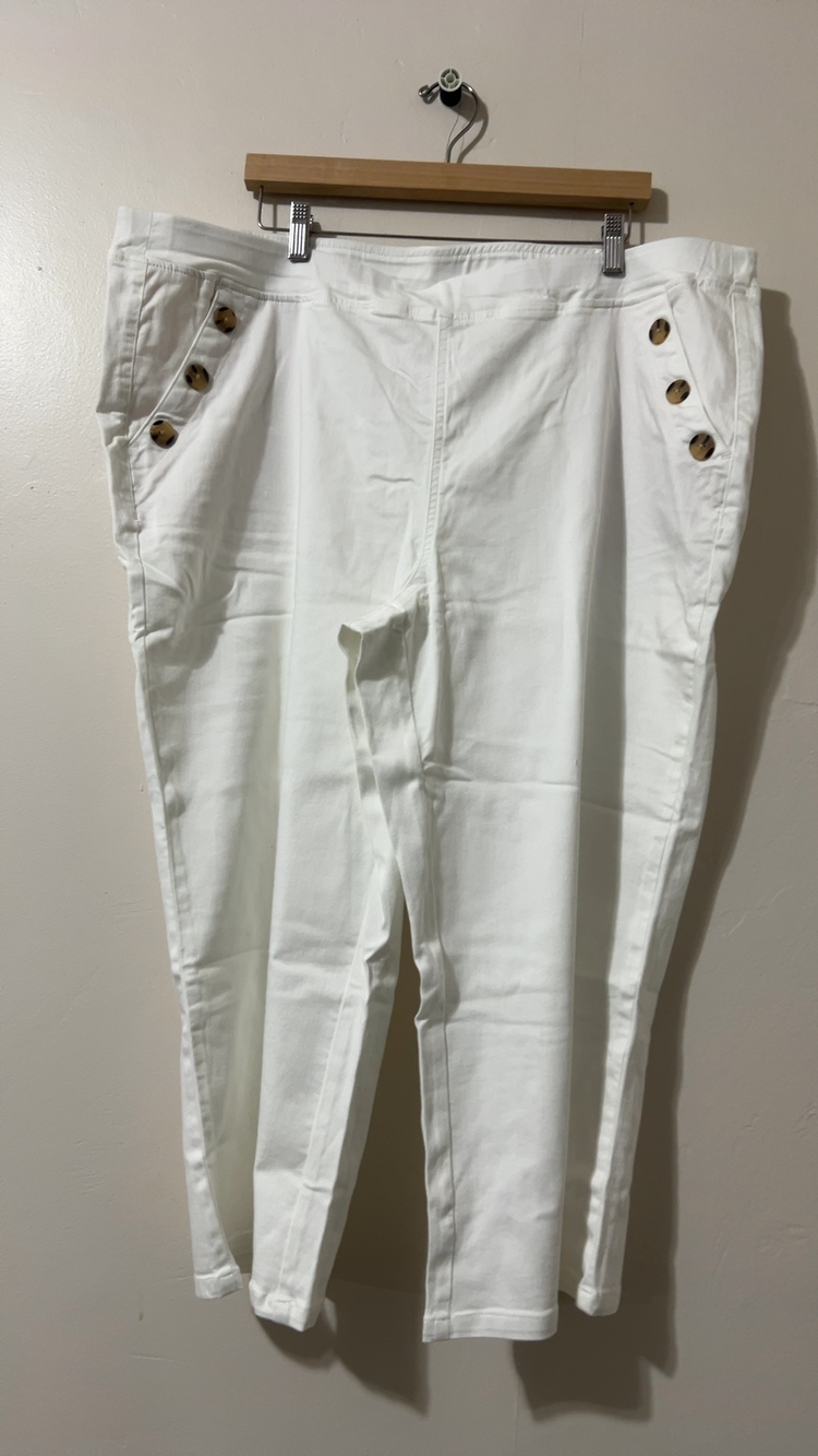 Kim Gravel White Women's 24W Button Detail Stretch Pants